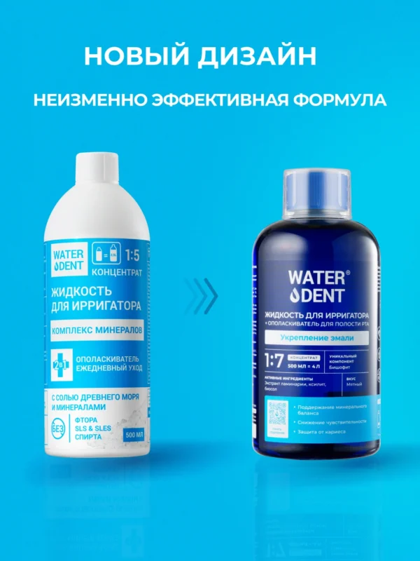 Жидкость для ирригатора + ополаскиватель 2в1 WATERDENT Укрепление эмали 500 мл НОВИНКА! — изображение 2