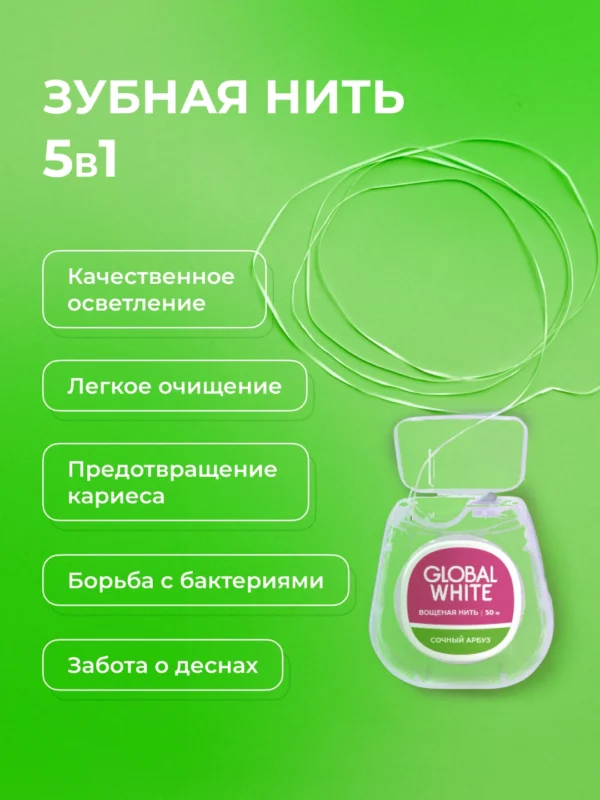 Зубная нить GLOBAL WHITE со вкусом арбуза, 50 метров — изображение 2