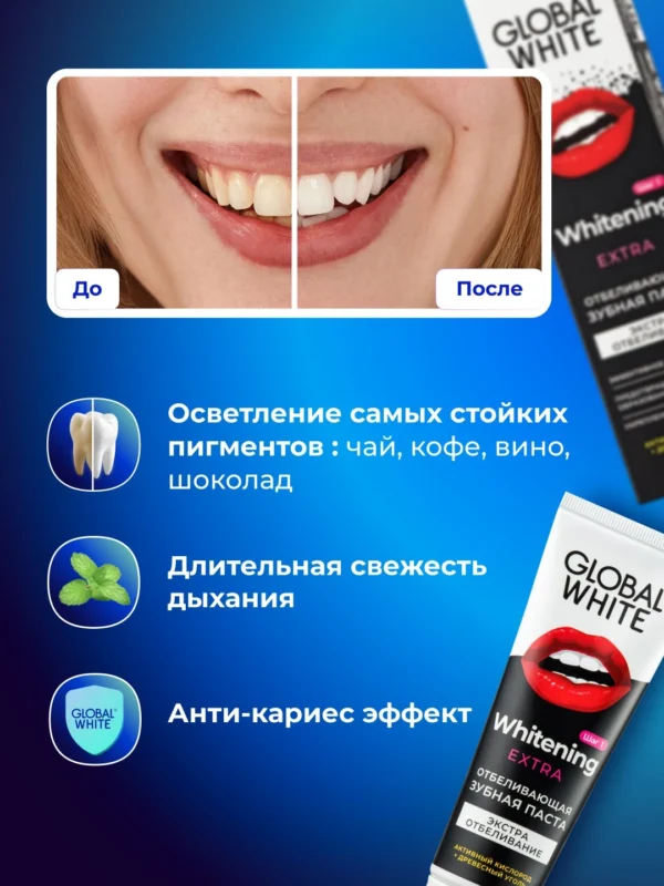 Зубная паста Global White extra whitening, отбеливающая, 100 г — изображение 2