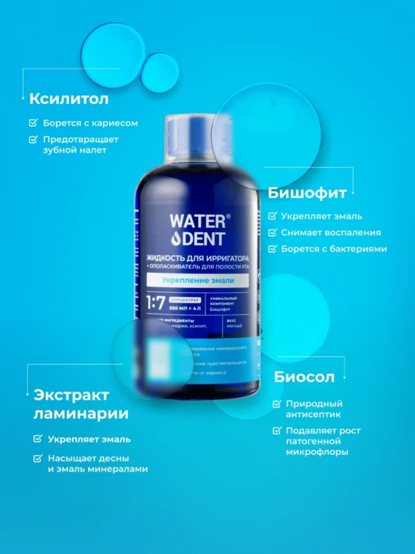 Жидкость для ирригатора + ополаскиватель 2в1 WATERDENT Укрепление эмали 500 мл НОВИНКА! — изображение 3