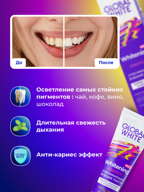 Зубная паста отбеливающая GLOBAL WHITE Energy, 100 г — изображение 4